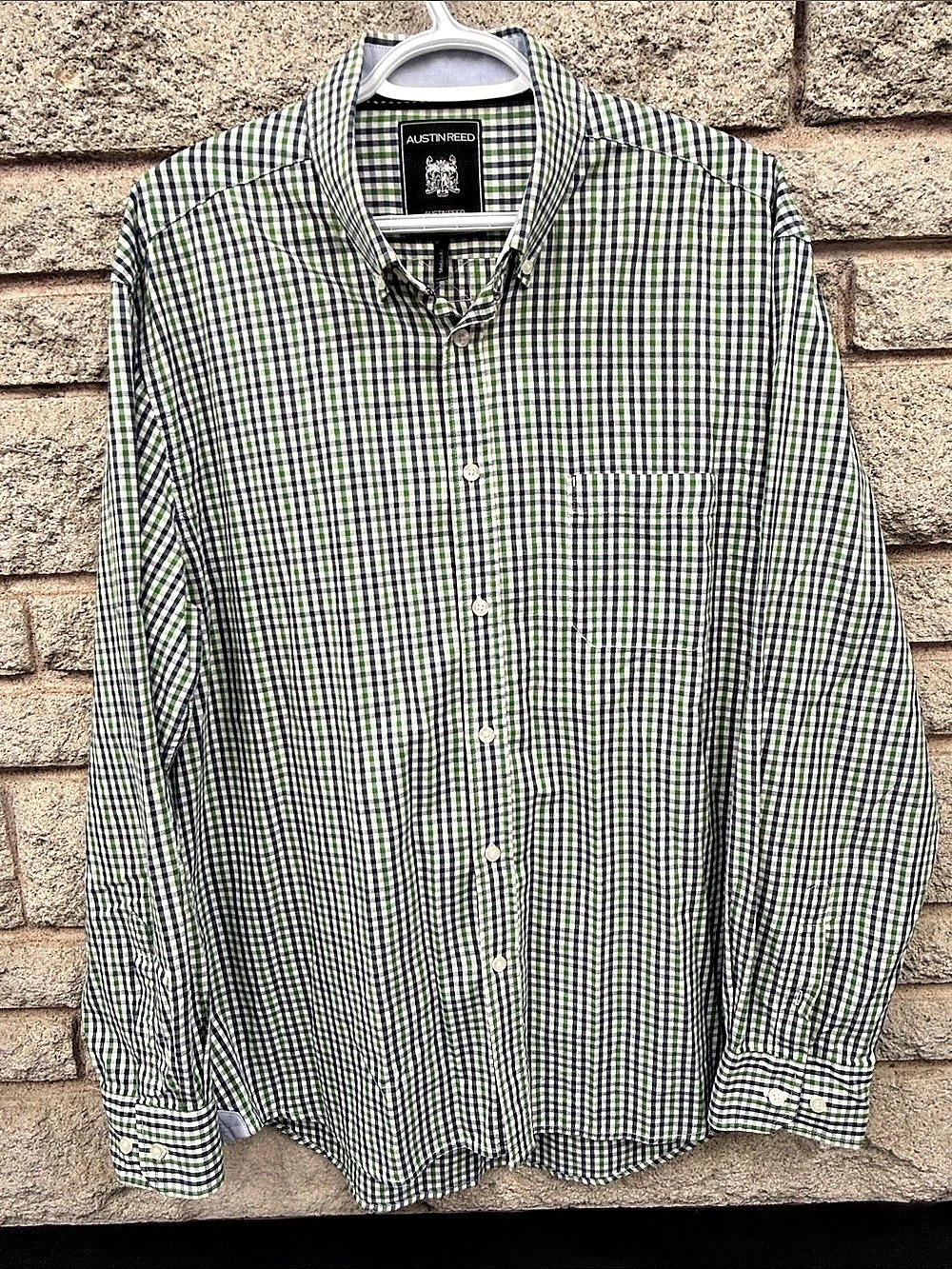 Austin Reed Regent Street Men’s Gingham Check Button Down Shirt Blue Green XL